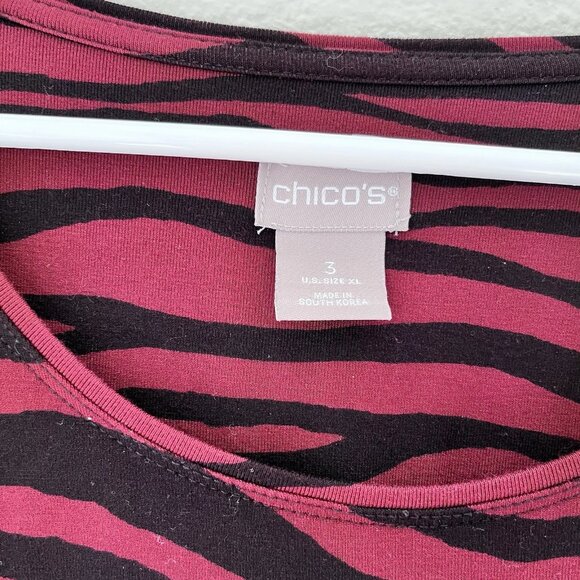 Chicos Womens Size 3 Black Red Animal Print Long Sleeve Top Blouse - Picture 6 of 6